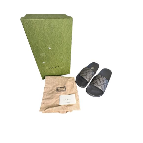 Gucci NIB GG Supreme Canvas Slide Sandals in Gray/Black Size 10 - Picture 4 of 11